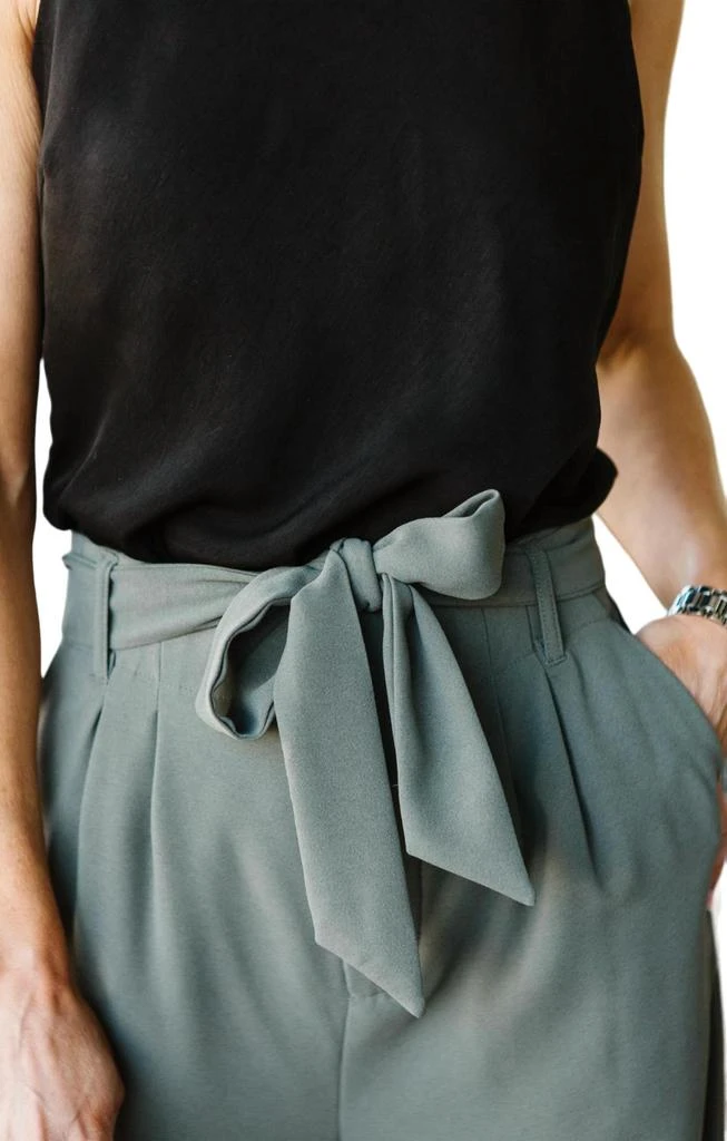 BB Dakota Wide Stride Tie Waist Trouser In Green 3