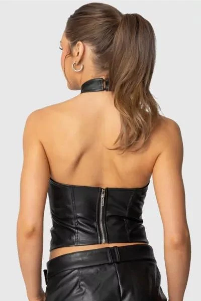Edikted Edikted Alba Faux Leather High Neck Top 4