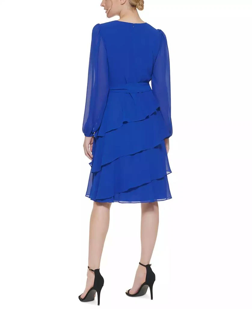 Jessica Howard Petite Blouson-Sleeve Tiered Chiffon Fit & Flare Dress 4