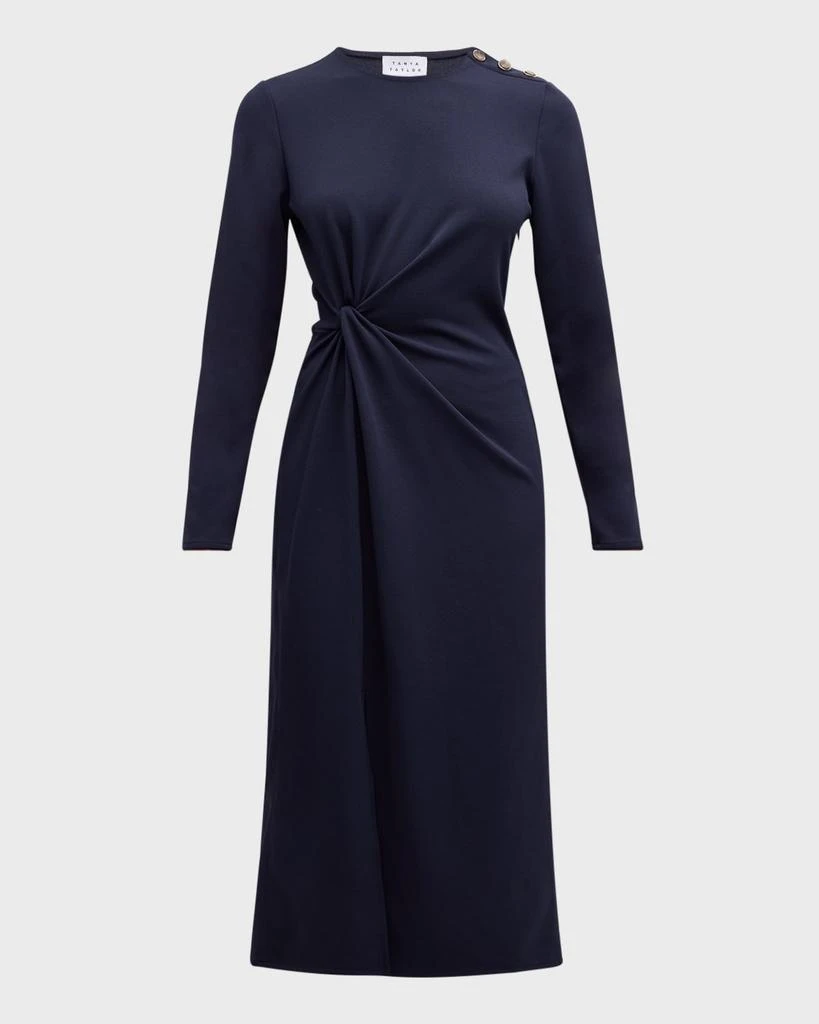 Tanya Taylor Robinette Knotted Long-Sleeve Midi Dress 1