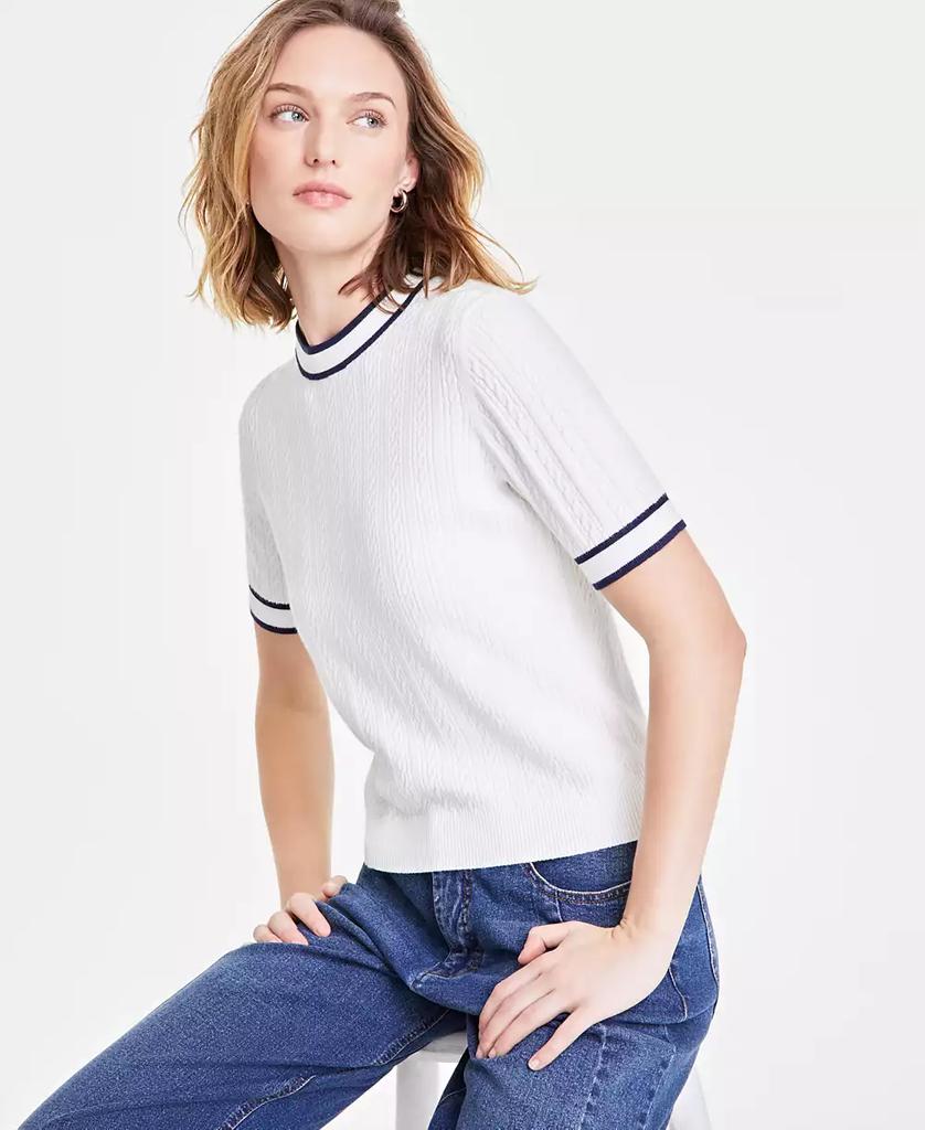 On 34th Women's Tipped Cable-Knit Short-Sleeve Sweater, Exclusively at Macy's