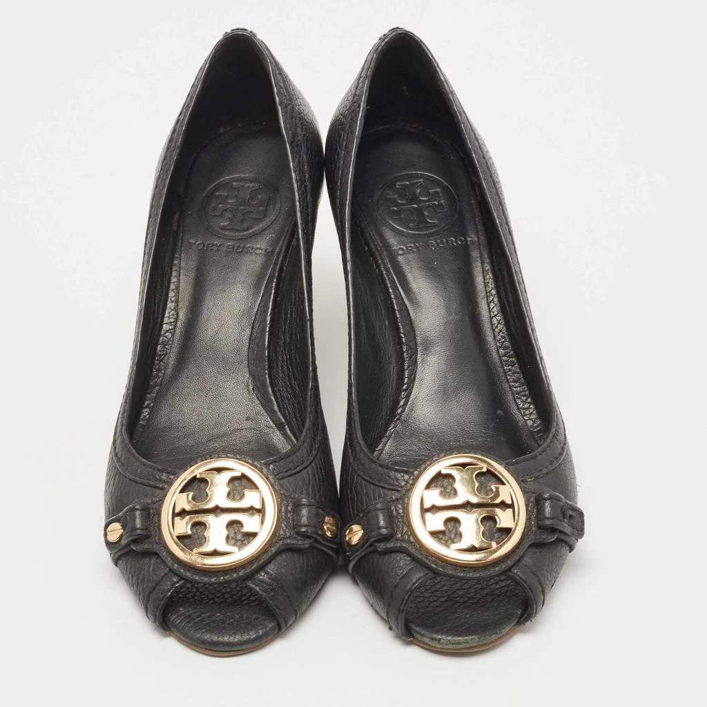 Tory Burch Tory Burch Black Leather Sally Wedge Pumps Size 39.5 3