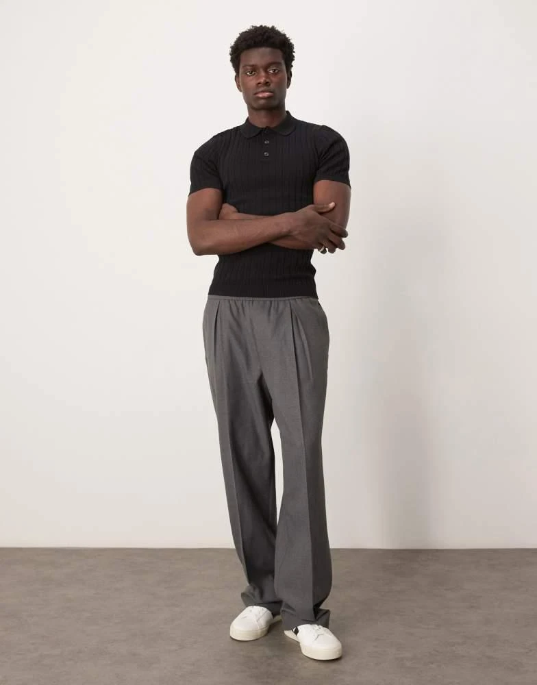 ASOS ASOS DESIGN muscle fit knitted rib polo t-shirt in black 3
