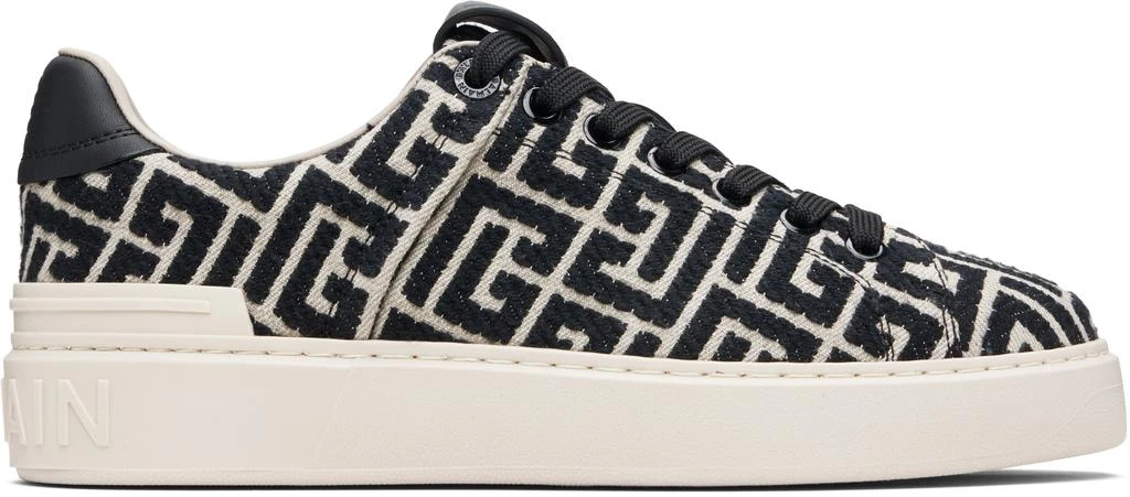 Balmain Black 
Off-White Monogram Jacquard B-Court Sneakers 1