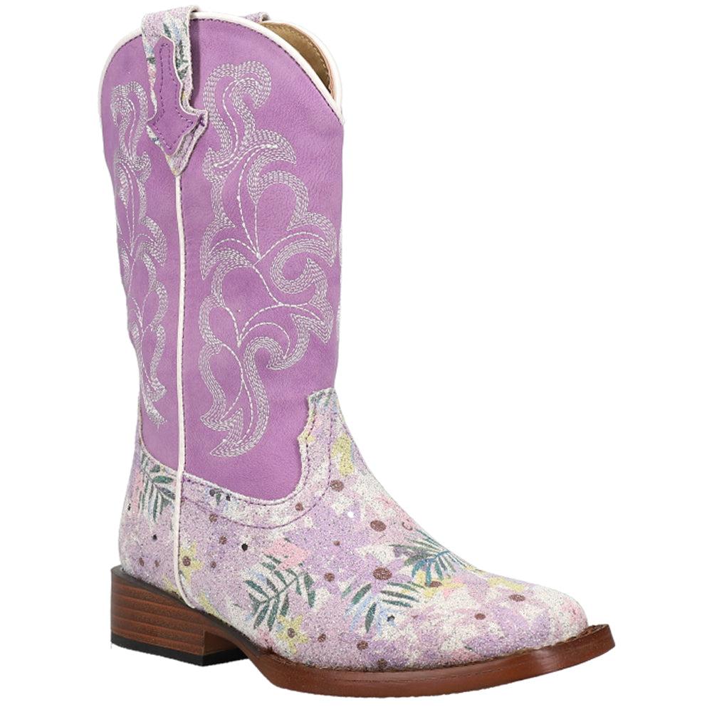 Roper Glitter Floral Square Toe Cowboy Boots (Little Kid-Big Kid)