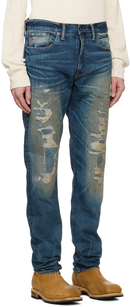 RRL Blue High Slim Brannon Repaired Jeans