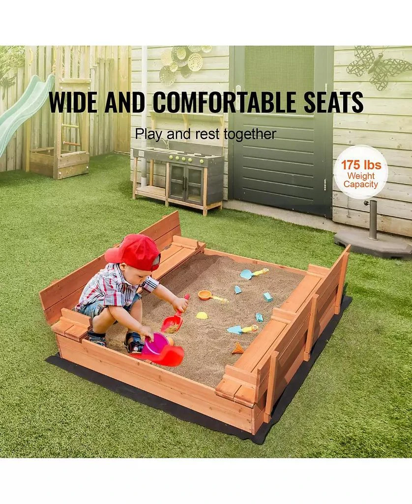 Slickblue Wooden Sandbox, 52.4 x 47.2 x 16.9 in Sand Box, Sand Pit with Foldable Bench Seats and Bottom Liner 7