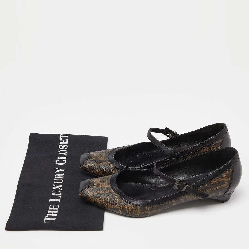 Fendi Fendi Black/Brown Coated Canvas and Leather Marry Jane Ballet Flats Size 39.5 9