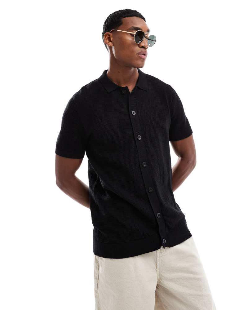 Brave Soul Brave Soul Knitted short sleeve shirt in black