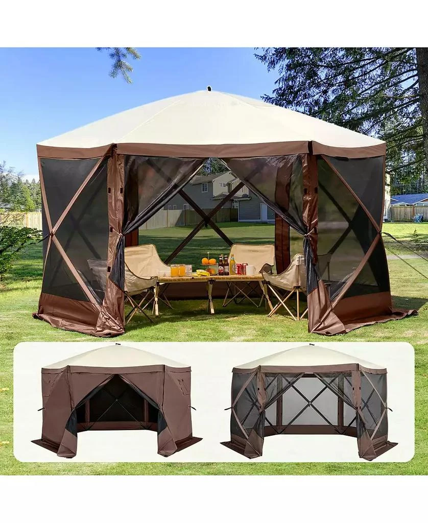 Slickblue Quick Set Pop Up Screen Tent 6 Sided Canopy with Privacy Cloths and Mosquito Netting 5