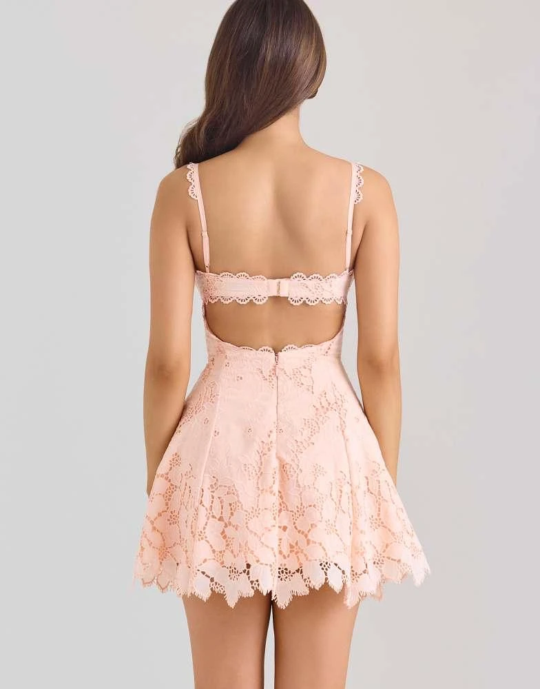 House of CB House of CB Isla peach scallop lace broderie anglaise mini dress  in peach - Dresses & Skirts - Free Shipping - BeyondStyle