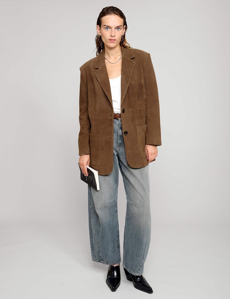 Pixie Market Brown Genuine-Leather Suede Blazer