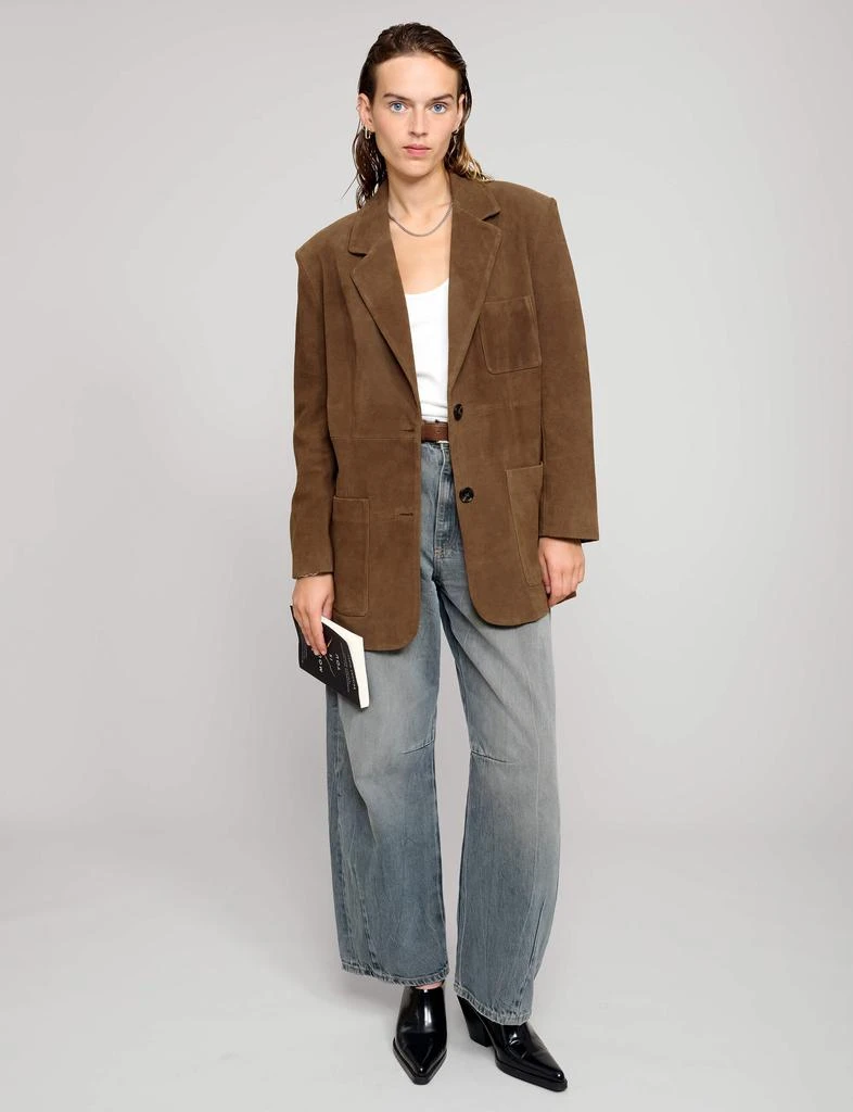 Pixie Market Brown Genuine-Leather Suede Blazer 1