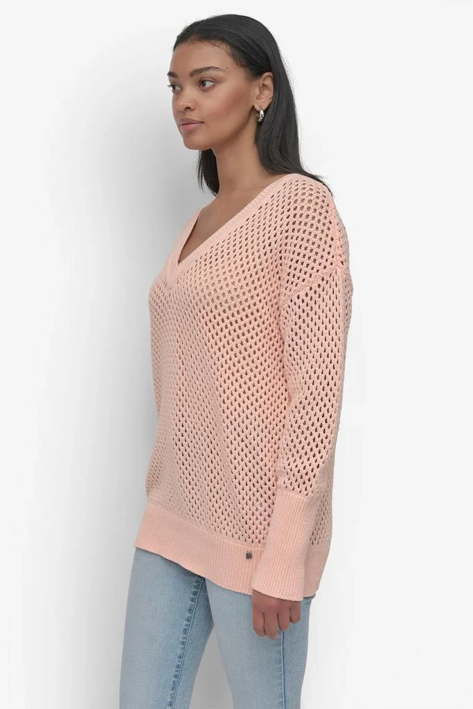DKNY 3/4 WIDE SLEEVE CREW NECKOPEN POINTELLE STITCH 3