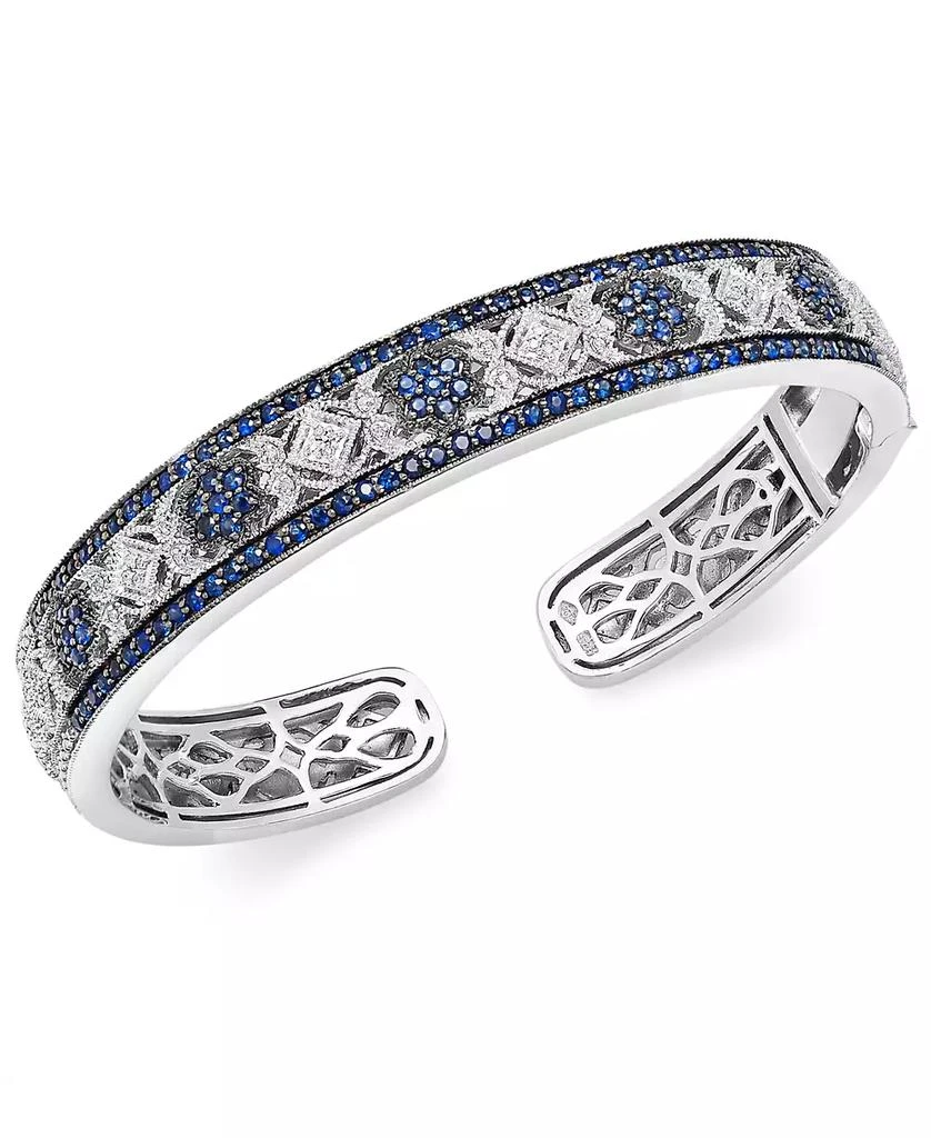 Macy's Sapphire (2-3/4 ct. t.w.) and Diamond (1/10 ct. t.w.) Cuff Bangle Bracelet in Sterling Silver 1