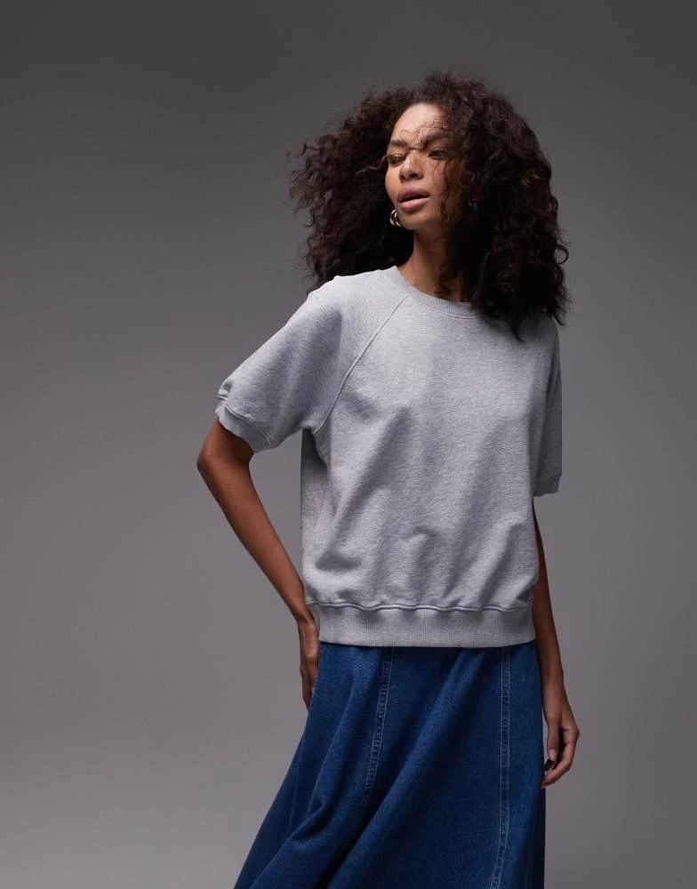 ARKET ARKET soft terry sweatshirt with short sleeves in grey melange 1