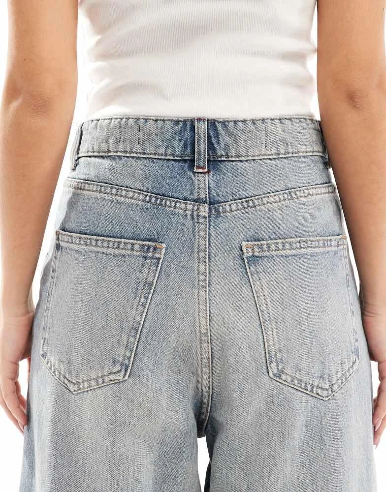 ONLY ONLY Lafayette mid waist wide leg jeans in stained vintage blue 4