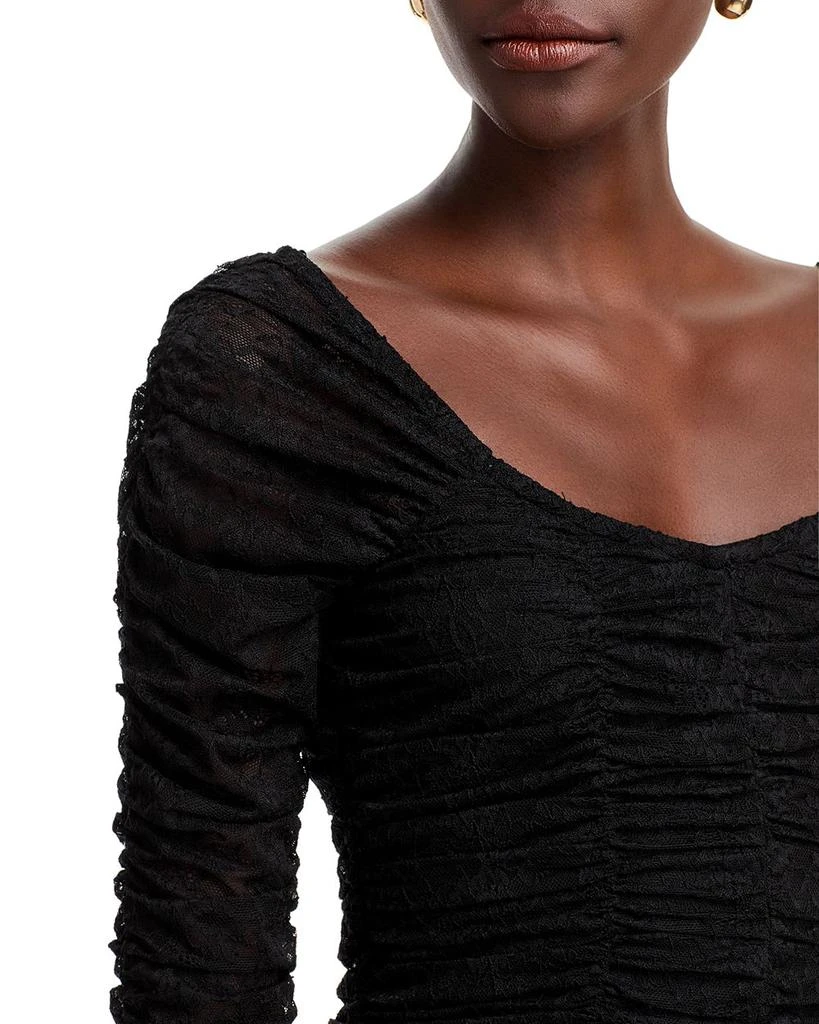 AQUA Mesh Lace Ruched Long Sleeve Top - Exclusive 5