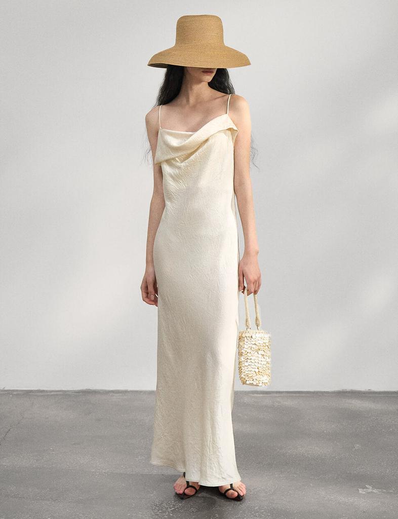 Pixie Market Beige Satin Maxi Dress