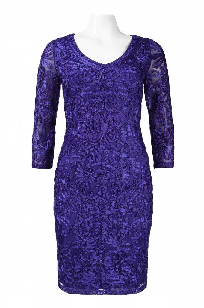 Sue Wong Soutache Embroidered Short Evening Dress In Sapphire 1