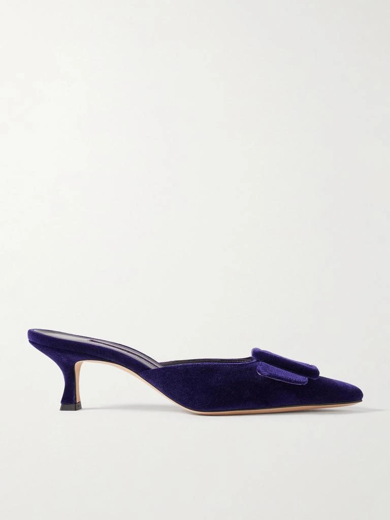 Manolo Blahnik Maysale 50 搭扣天鹅绒穆勒鞋  - IT36 1
