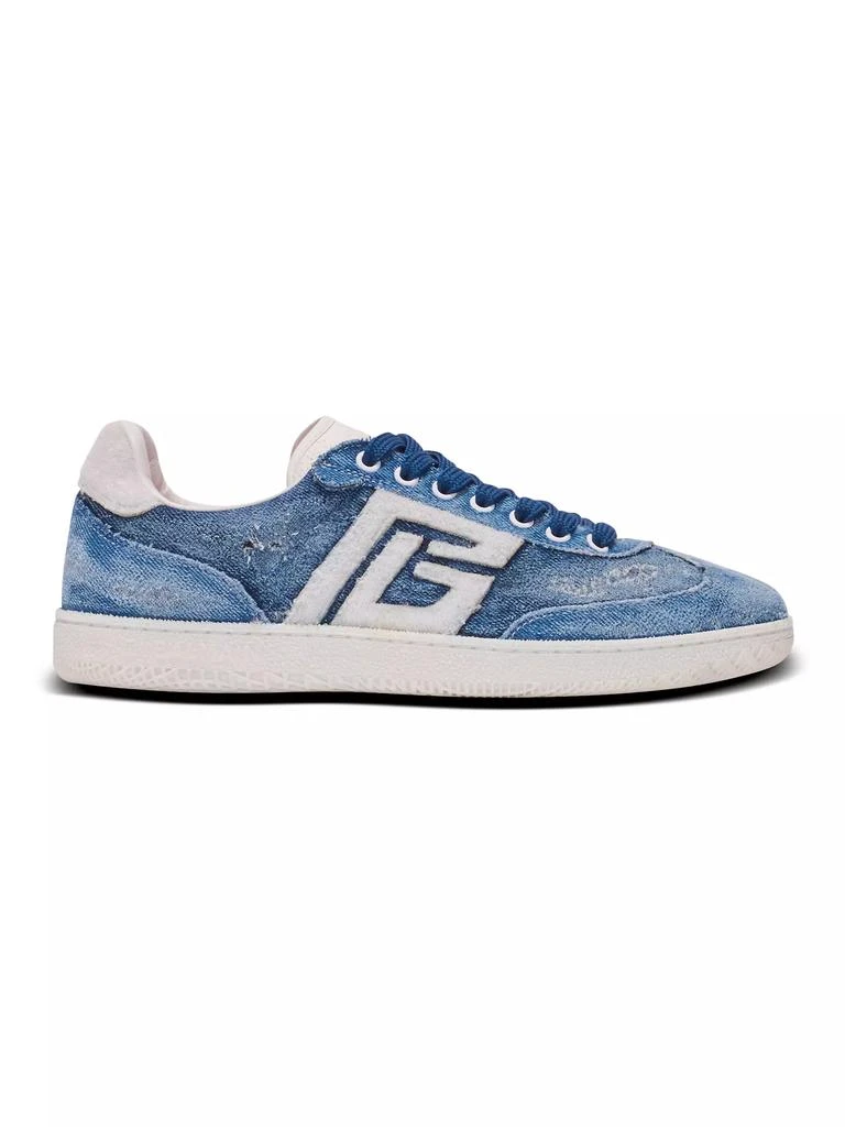 Balmain Swan Destroyed Denim Low-Top Sneakers 1