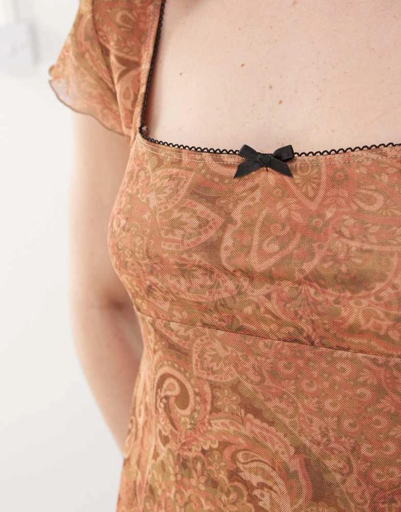 Reclaimed Vintage babydoll mesh mini dress with bow detail in paisley print  - MULTI  On Sale Now with Up to 17% Off | Discover Exclusive Deals &  Savings at BeyondStyle