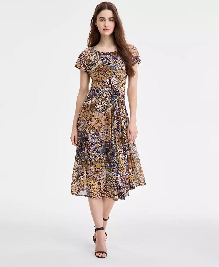 Robbie Bee Women's Printed Tie-Waist Midi Dress