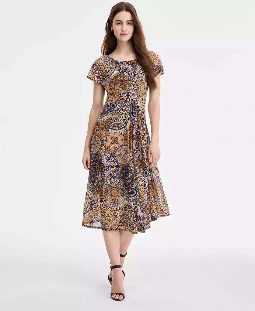 Robbie Bee Women's Printed Tie-Waist Midi Dress 1