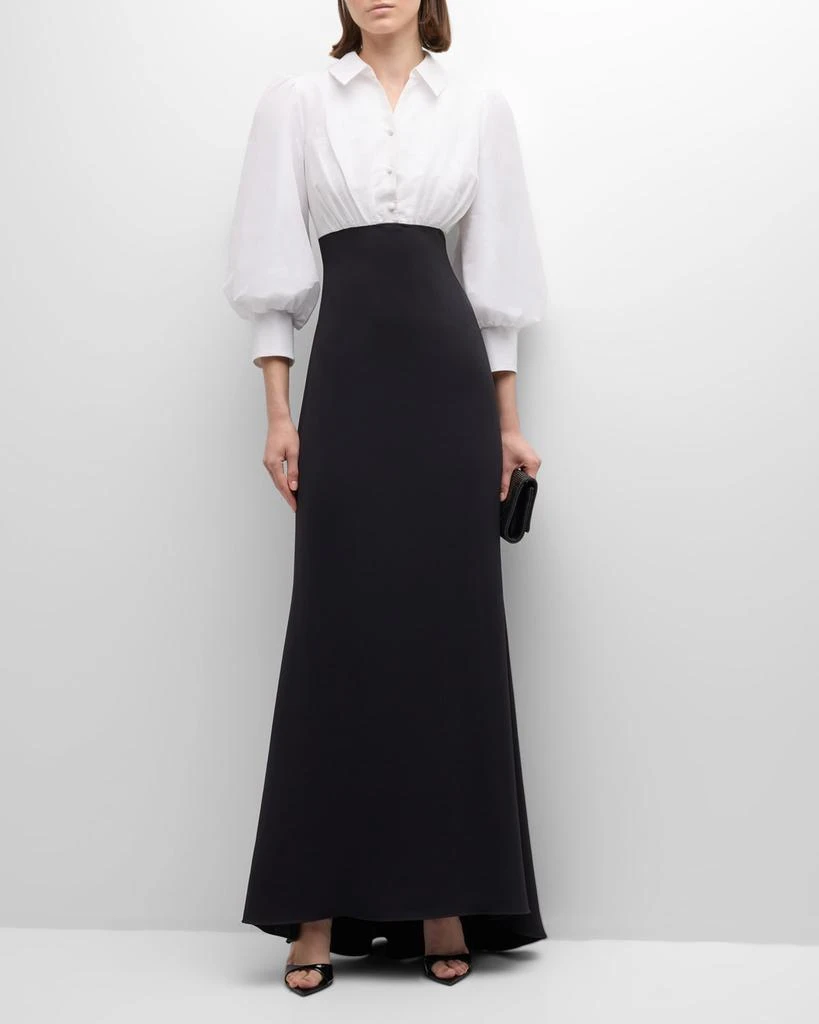 Badgley Mischka Blouson-Sleeve Shirt Gown 2