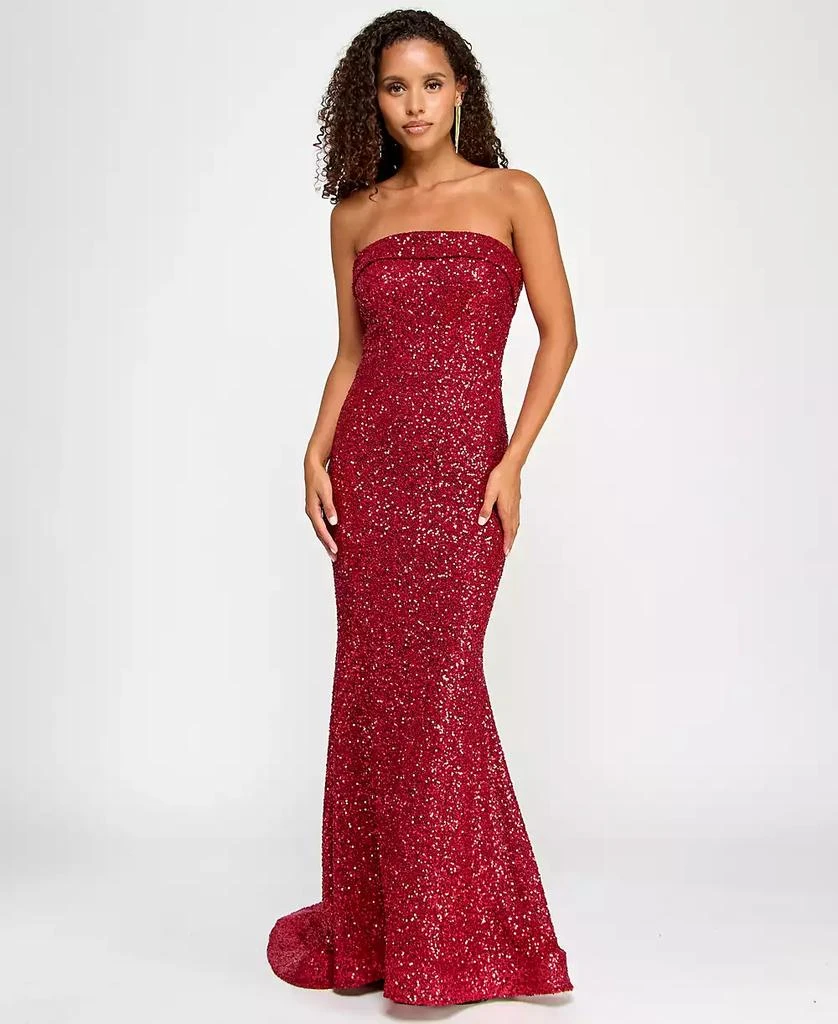 B Darlin Juniors' Red-Sequin Foldover Floor-Sweeping Gown 1