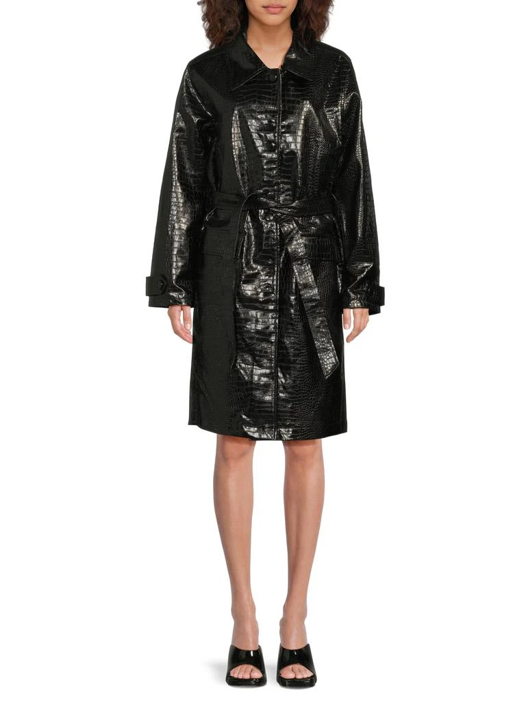 Ashley Vintage Charm Crocodile-Embossed Faux Leather Coat