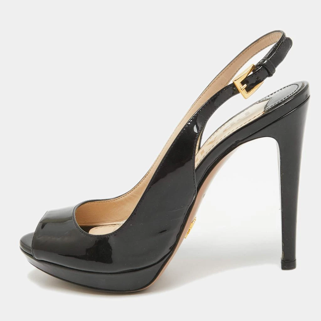 Prada Prada Black Patent Leather Peep Toe Slingback Pumps Size 36.5 1