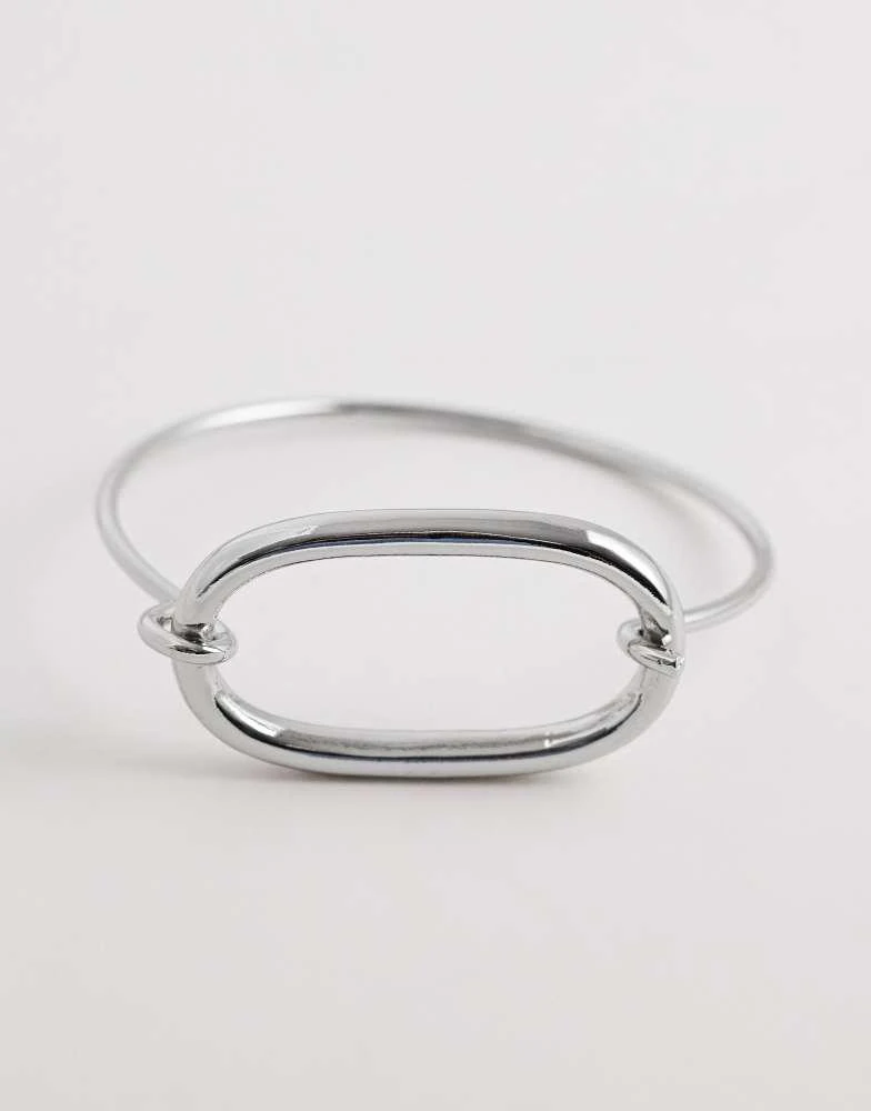 ASOS ASOS DESIGN delicate bangle with oval detail in silver tone