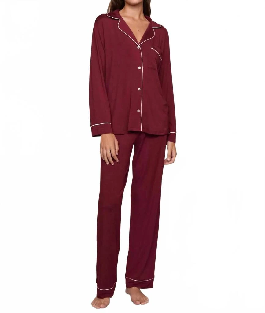 Eberjey Gisele Long Pajama Set In Bordeaux / Ivory