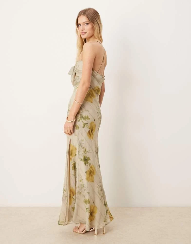 ASOS Design satin bust bow front chiffon maxi dress in yellow floral print-Multi ASOS Design satin bust bow front chiffon maxi dress in yellow floral print-Multi