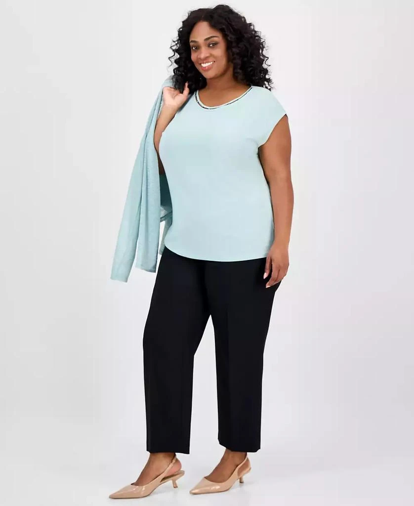 Kasper Plus Size Beaded-Neckline Short-Sleeve Top 2
