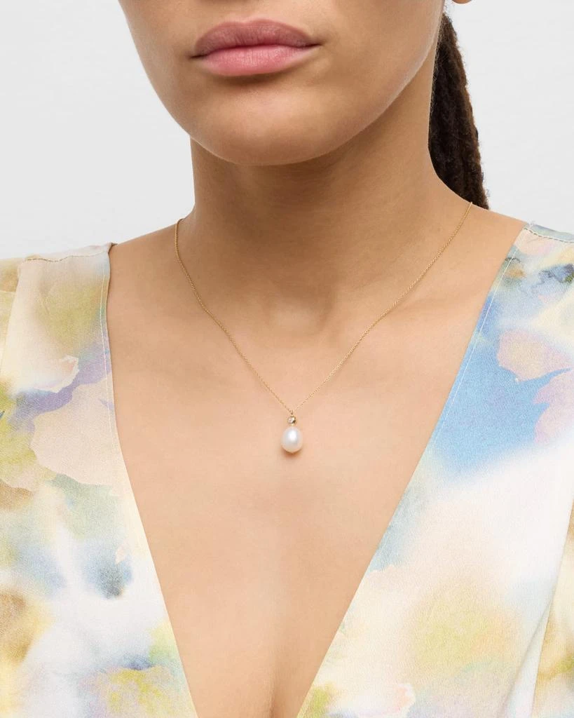 POPPY FINCH Oval Pearl with Diamond Dome Pendant Necklace 2