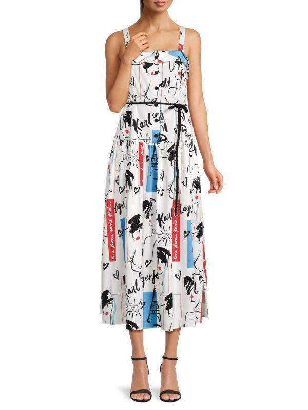 Karl Lagerfeld Paris Graphic Belted Midi Dress 1