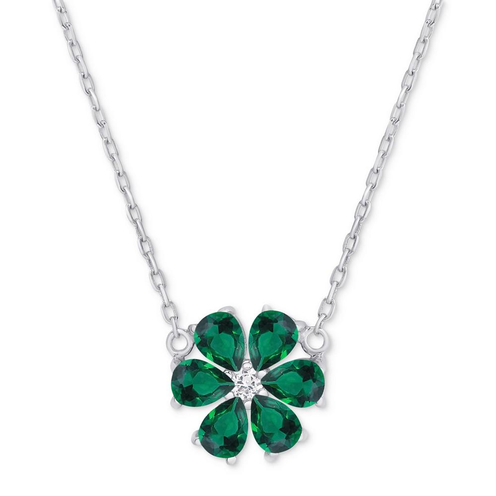 Macy's Green Quartz (5/8 ct. t.w.) & Lab Grown White Sapphire (1/20 ct. t.w.) Flower 18" Pendant Necklace in Sterling Silver