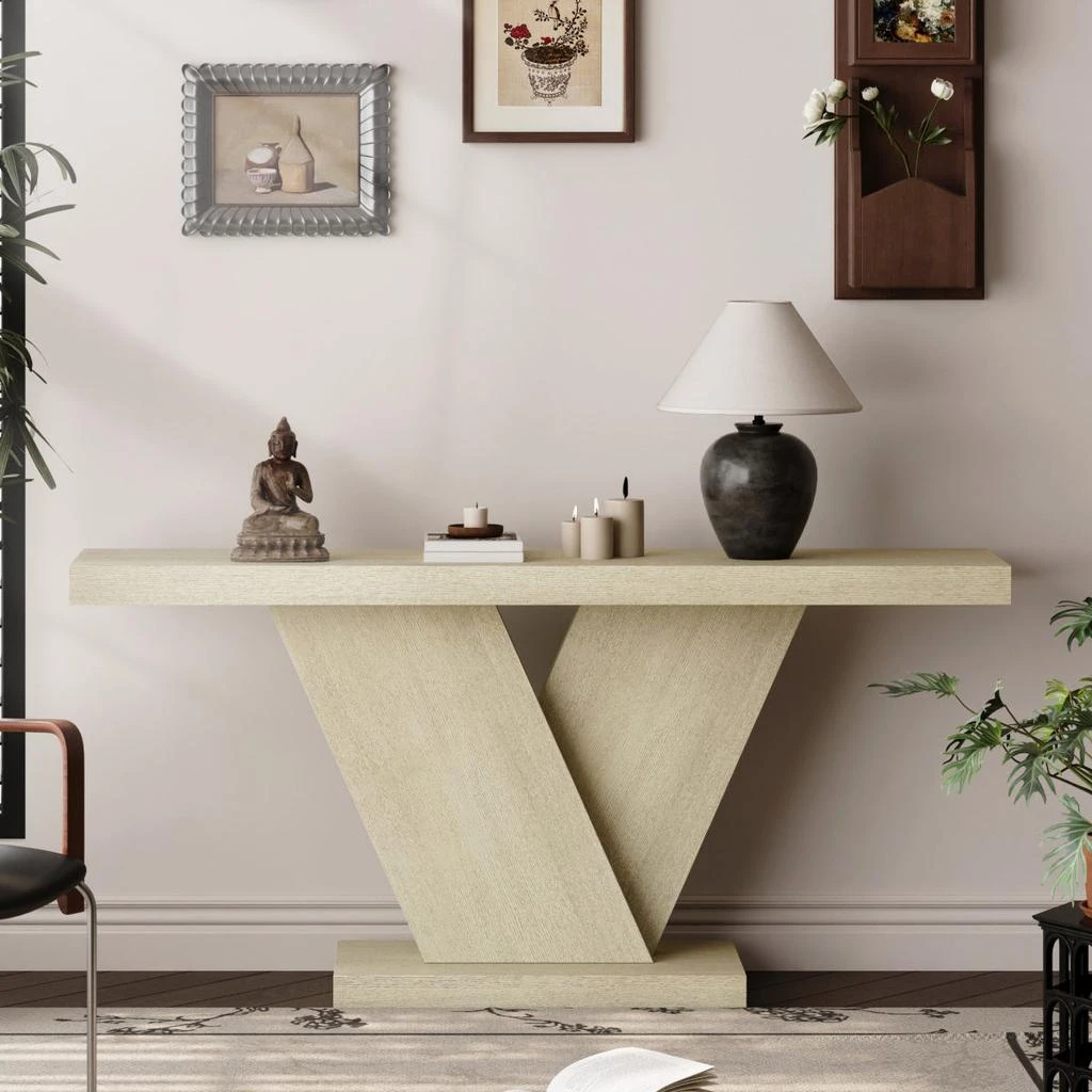 Streamdale Furniture Streamdale Modern X-Leg Console Table with Solid Wood Veneer, Oak Wash 5