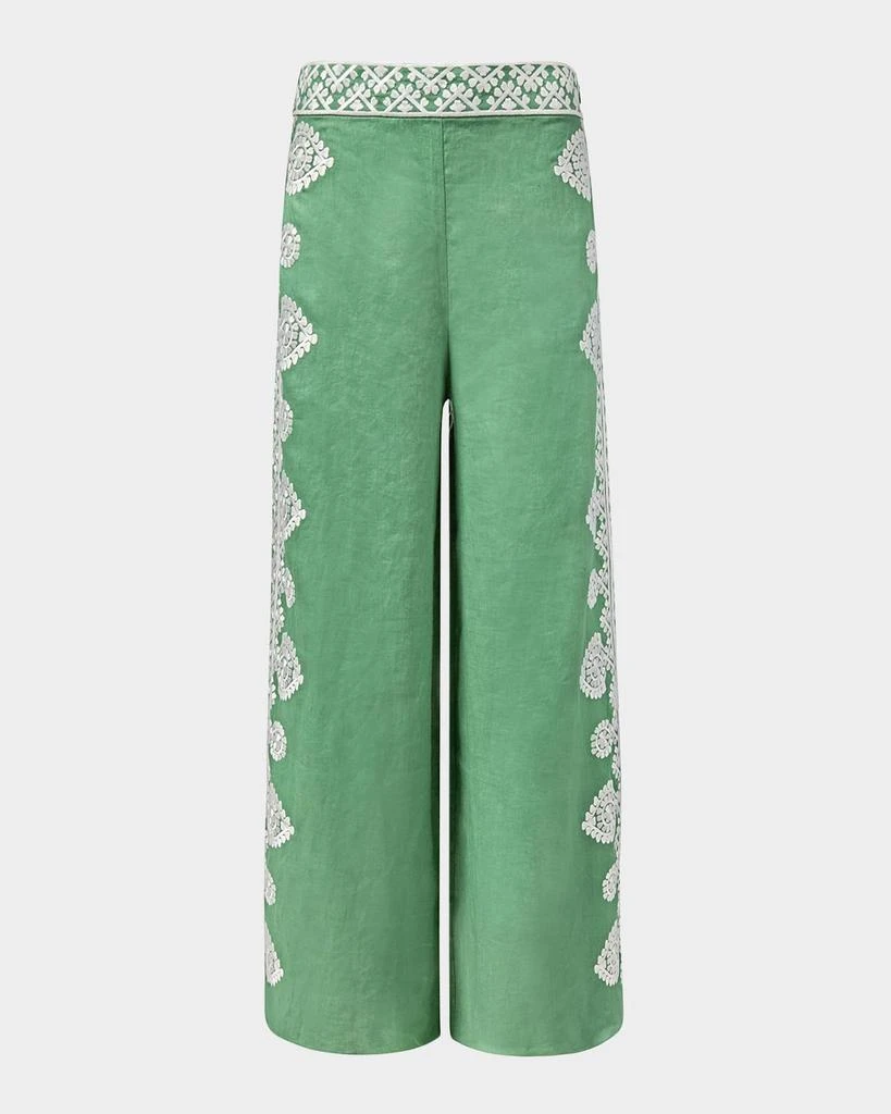 FIGUE Noemie Embroidered Linen Wide-Leg Pants 1