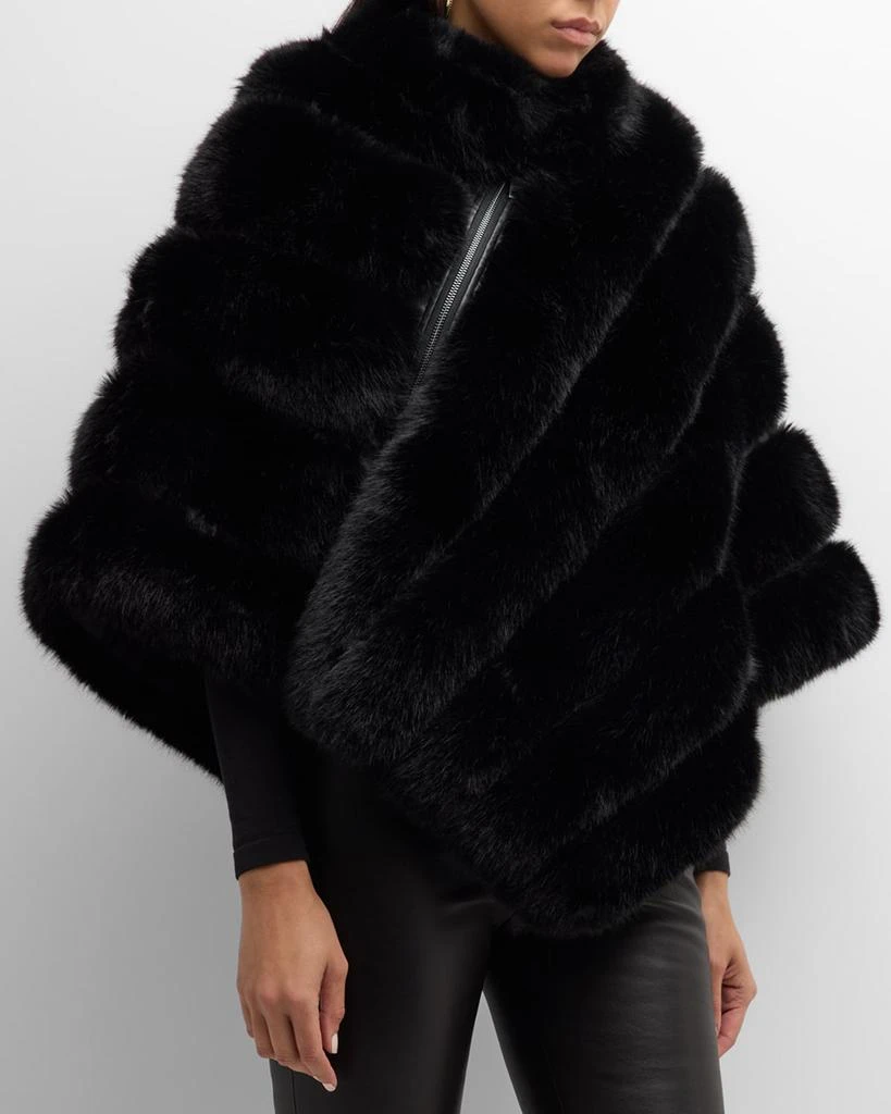 Adrienne Landau Asymmetric Striped Faux Fur Poncho 4