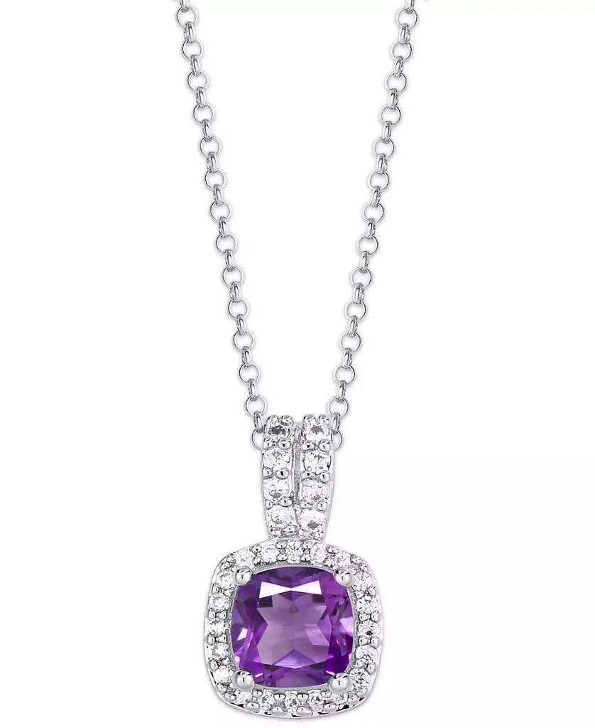Macy
s Birthstone Cushion Halo Pendant Necklace in Silver Plate