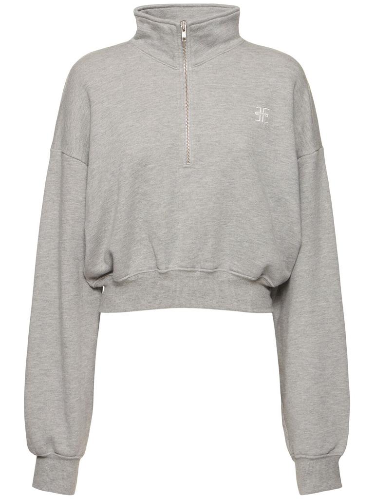 ÉTERNE Cropped Half-zip Cotton Blend Sweatshirt