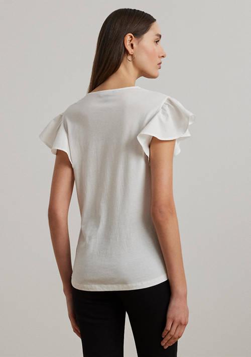 Ralph Lauren Ralph Lauren Lace Trim Jersey Flutter Sleeve T Shirt