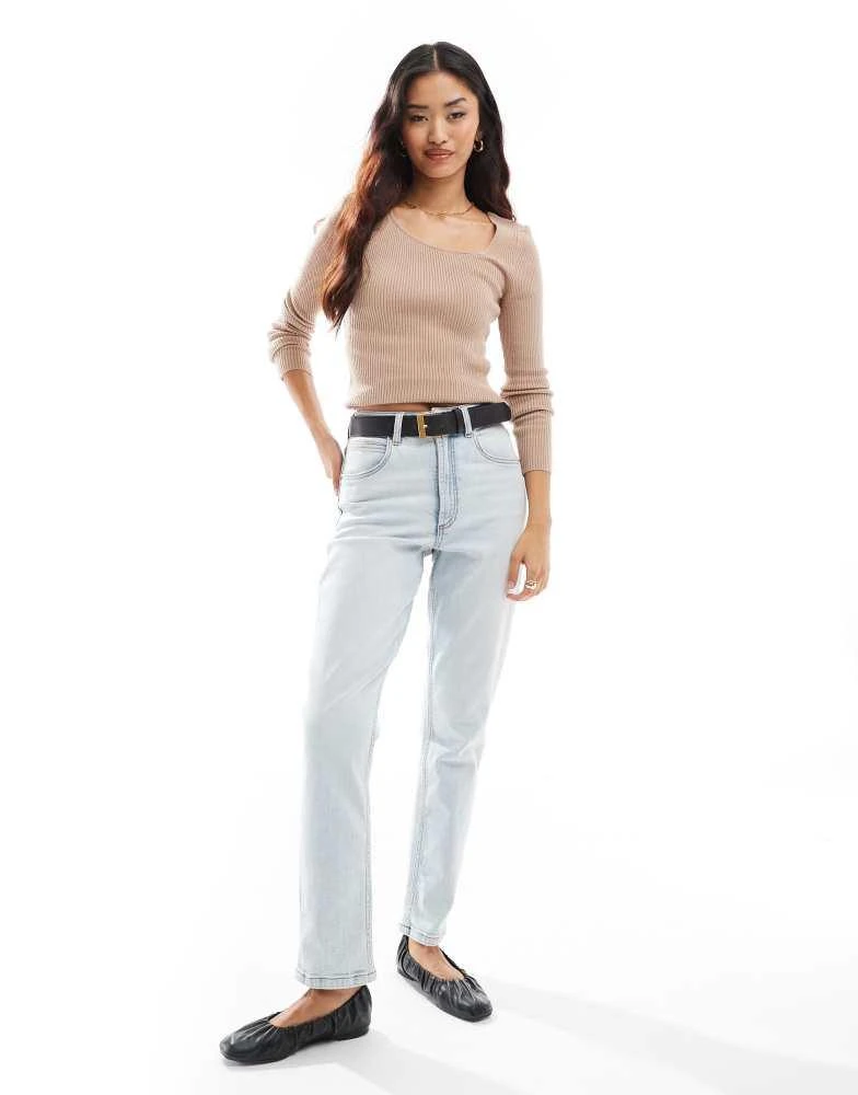 Y.A.S. YAS asymmetric neck long sleeve knitted top in beige - BEIGE 2