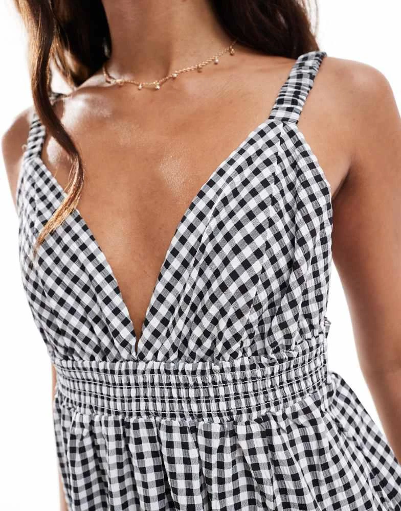 VERO MODA Vero Moda plunge front cami maxi dress in black gingham print 2