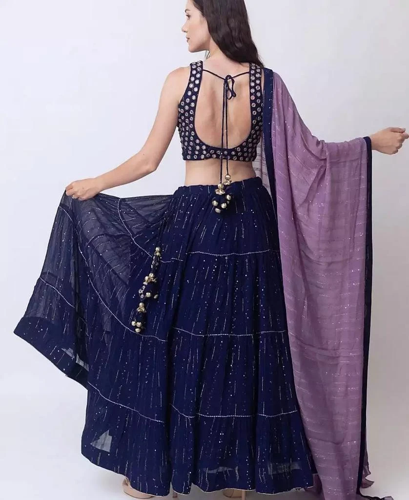 RAAS Women
s Navy Blue Lehenga Choli Set with Tiered Skirt and Mirror Work Blouse 2