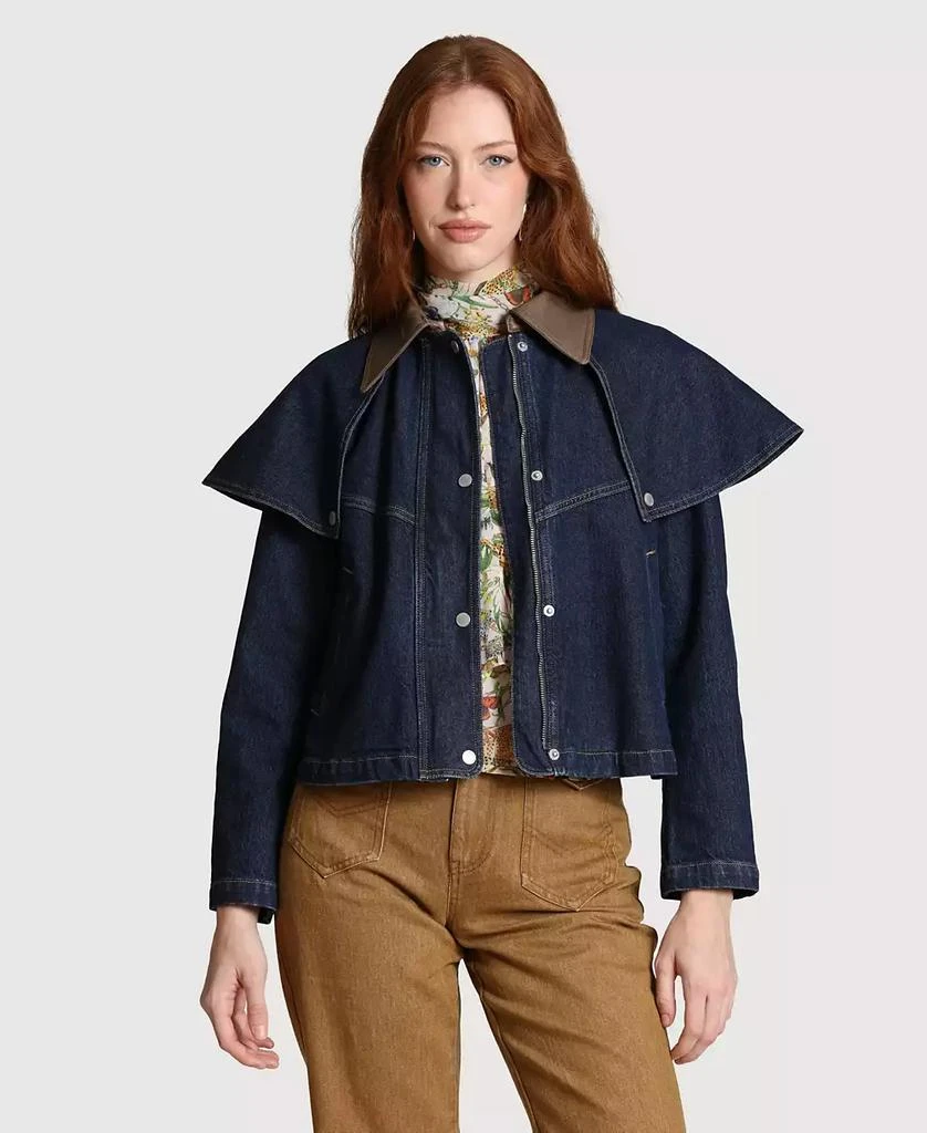 Avec Les Filles Women
s Denim Cape Spread Collar Jacket